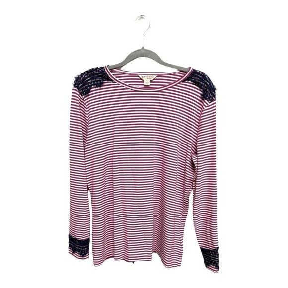 Brooks Brothers Tops - Brooks Brothers Pink White Striped Long Sleeve Blue Lace Trim Size XL Cotton
